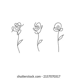 Vector isolated three single lines roses set 