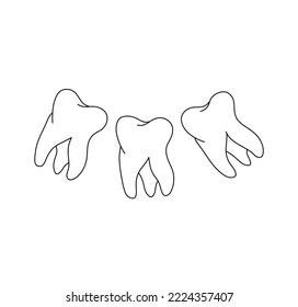 Vector isolated three teeth row  garland colorless black and white contour line easy drawing