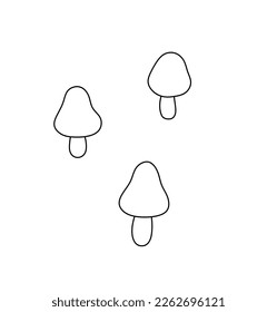 Vector aislado tres trío hongos pequeños más sencillos que establecen una línea de contorno blanco y negro incolora fácil de dibujar