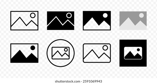Vector isolated Thumbnail  icon set in black outline and fill
