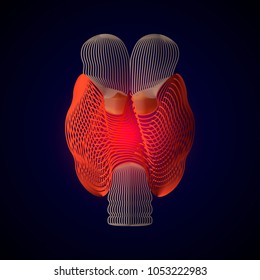 Vector isolated Thyroid with pain center. 3D human organ . Medicine concept with line. vector illustration of Thyroid. Endocrine gland. Illness of the endocrine system. Thyroid nodes, autoimmune