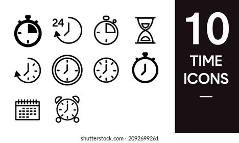Vector Isolated Time and clock line icons. Set of vector linear icons.