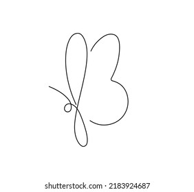 Vector isolated tiny one line butterfly drawing. Simple minimal butterfly line tattoo icon logotype 