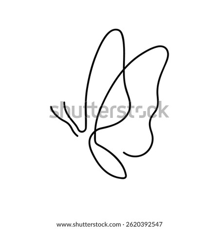 Vector isolated tiny one line butterfly drawing template. Simple minimal butterfly line tattoo icon logotype