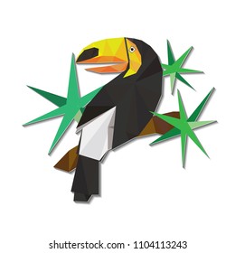 Vector isolated toucan in paper style on white background.