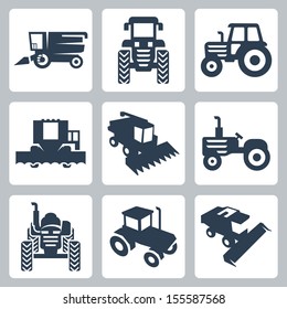 Vector Isolated Tractor And Combine Harvester Icons