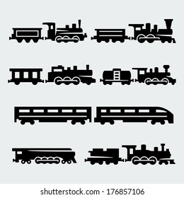 Vector isolated trains silhouettes set