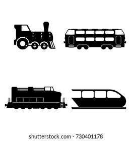 Vector isolated trains silhouettes set