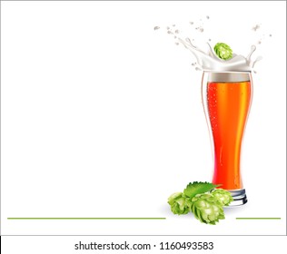 Vector Isolated Transparent Glass for Beer with drops. Vector Glasses with Beer, Foam Splash, hops.
Empty transparent glass and a full glass of beer.