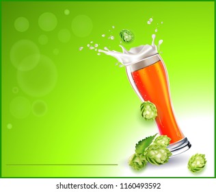 Vector Isolated Transparent Glass for Beer with drops. Vector Glasses with Beer, Foam Splash, hops.
Empty transparent glass and a full glass of beer.