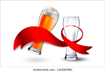 Vector Isolated Transparent Glass for Beer with drops. Vector Glasses with Beer, Foam Splash, hops.
Empty transparent glass and a full glass of beer.Label, sticker, logo, leaflet for sale of beer.