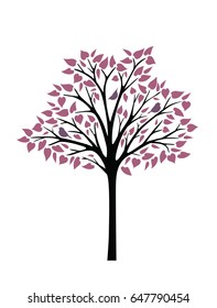 vector isolated tree silhouette for wall sticker with birds and leaves