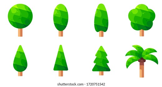 Vector isolated trees on white background, the cute collection of trees, illustration