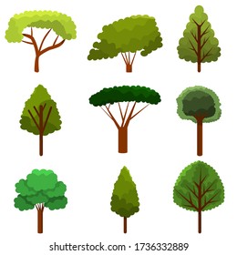 vector, isolated, trees set in flat style