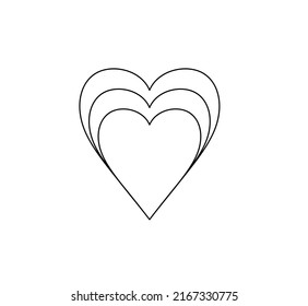 Vector aislado de corazón triple un corazón dentro de otro símbolo de línea blanca y negra