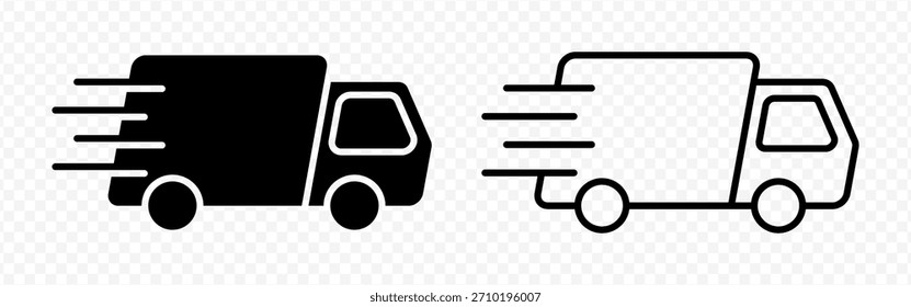 Vector isolated Truck icon set in black outline and fill