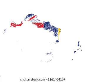 Vector of isolated Turks and Caicos Islands map with the flag. Engraving style hatching pen pencil painting illustration concept.