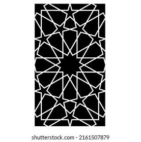 Vector isolated twelve fold star girih with petals and stars islamic geometry art black and white decorative pattern in rectangle