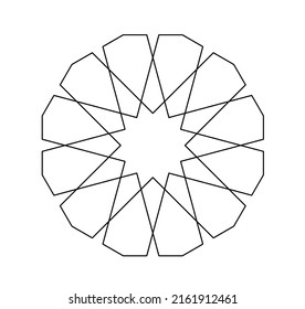 Vector aislado doce veces girih estrella con pétalos geometría islámica arte incoloro línea blanca y negro elemento de patrón decorativo