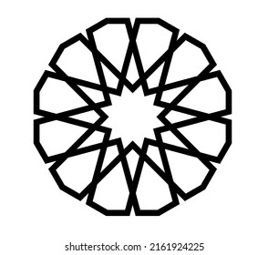 Vector isolated twelve fold star girih with petals islamic geometry art colorless black and white decorative pattern element