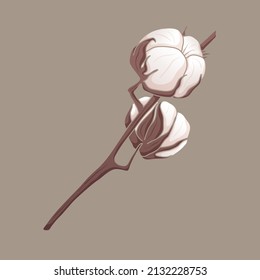 Vector isolated twig with cotton balls or buds.