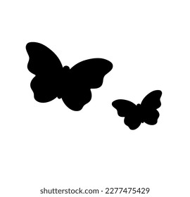 Vector isolated two butterflies big and small colorless black and white outline silhouette shadow shape	