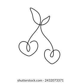 Vector isolated two cherry berries heart shaped one single contemporary line art colorless black and white contour line easy drawing	