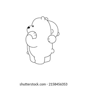 Vector isolated two cute cartoon hugging teddy bear tous colorless black and white contour line doodle drawing