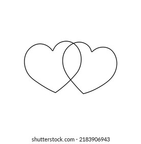 Vector isolated two cute intersected hearts colorless black and white contour line symbol