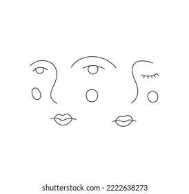 Vector isolated two faced abstract people portrait colorless black and white contour line easy drawing