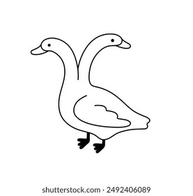 Vector isolated two headed mutant goose duck tattoo colorless black and white contour line easy drawing