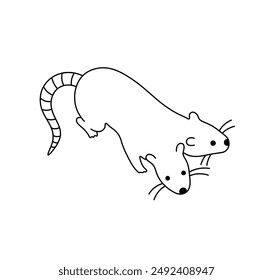 Vector isolated two headed mutant rat mouse tattoo colorless black and white contour line easy drawing