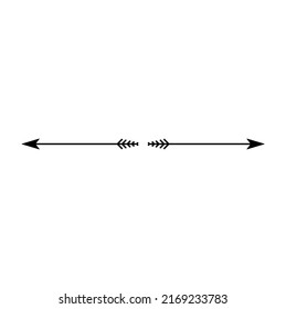 Vector isolated two horizontal bow arrows pointing in different directions black colored outline silhouette symbol