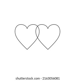 Vector isolated two intersected hearts simple fine line symbol