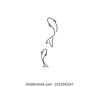 Vector isolated two Koi karps top view simple minimal line drawing