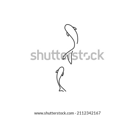 Vector isolated two Koi karps top view simple minimal line drawing