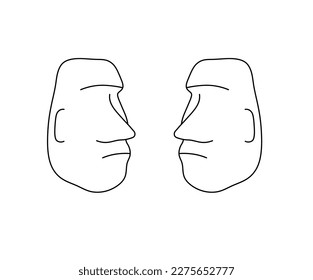 Vector aislado dos cabezas de piedra espejo cara moai de la mueca de la parrilla de la Isla de Pascua línea de contorno blanco y negro incoloro dibujo fácil