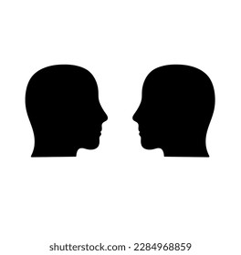 Vector isolated two mirror symmetrical heads side view colorless black and white outline silhouette shadow shape	
