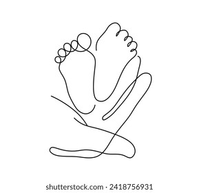 Vector isolated two pair baby foots in hand one single contemporary line art colorless black and white contour line easy drawing	