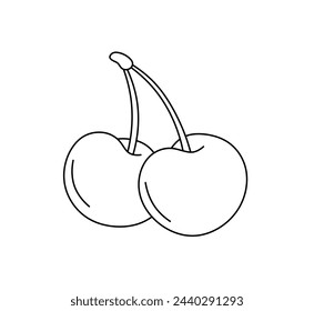 Vector isolated two pair cherry bearries on a twig colorless black and white contour line easy drawing