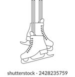 Vector isolated two pair couple hanging ice skates for figure skating colorless black and white contour line easy drawing	
