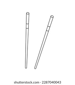 Vector isolated two pair couple chinese japanese asian wooden chopsticks colorless black and white contour line easy drawing