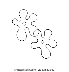 Vector isolated two pair couple intersecting doodle five petals flowers colorless black and white contour line easy drawing