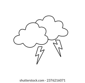 Vector aisló dos pares de nubes de trueno con línea de contorno blanco y negro incoloro línea de dibujo fácil