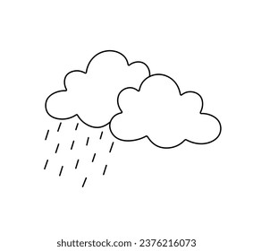 Vector isolated two pair couple clouds with rain colorless black and white contour line easy drawing