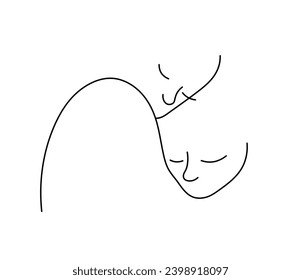 Vector isolated two pair couple hanging people minimal line art colorless black and white contour line easy drawing