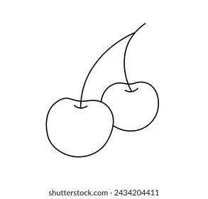 Vector isolated two pair couple cherry berries on a twig without leaves colorless black and white contour line easy drawing	