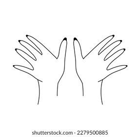 Vector isolated two pair hands palms view symmetrical mirror colorless black and white contour line easy drawing