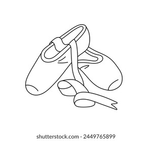 Vector isolated two pair pointe shoes with ribbons ballerinas ballet colorless black and white contour line easy drawing