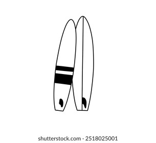 Vector isolated two pair surfboards colorless black and white contour line easy drawing